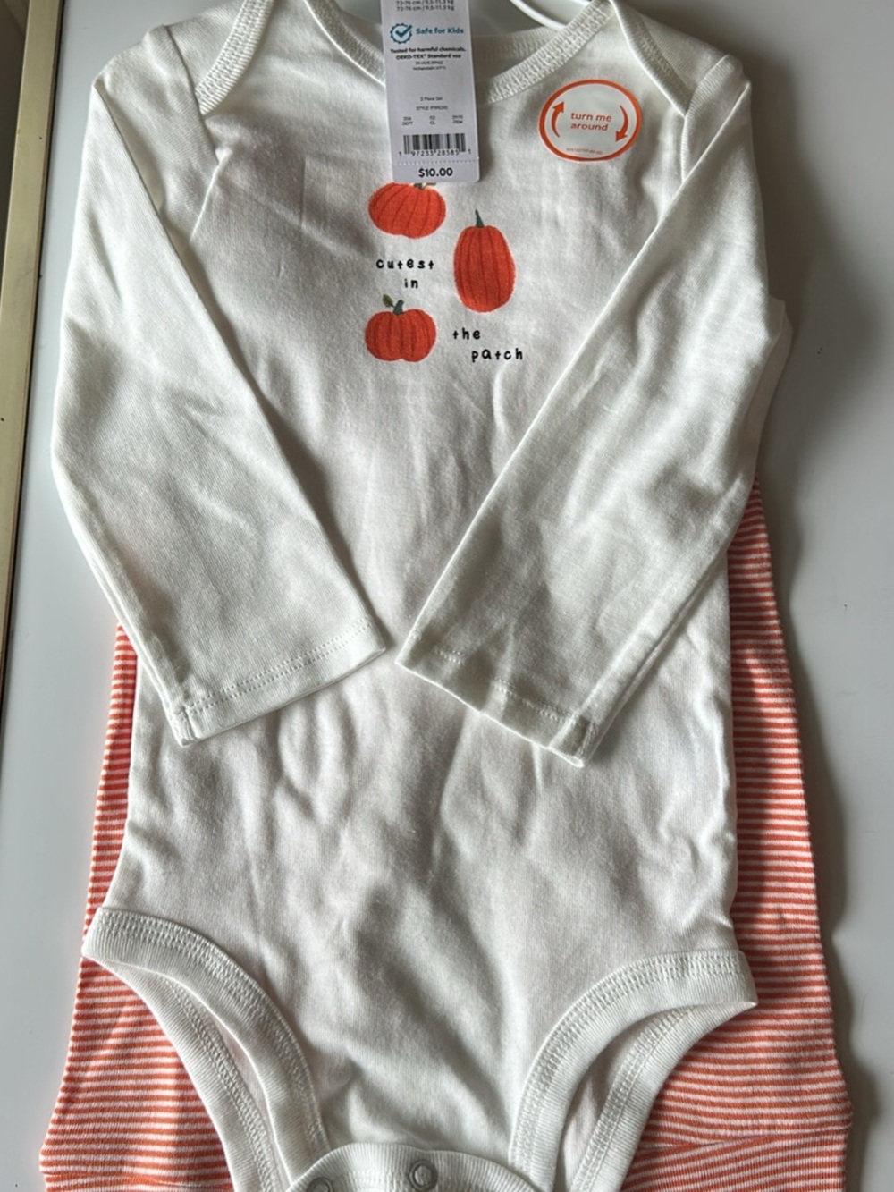 Carter's White Long-Sleeve Pumpkin Graphic Bodysuit with Orange Striped Set